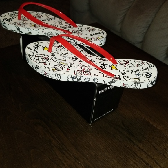 New Karl Lagerfeld Paris Farah Red Eva Flip Flop - Picture 5 of 8